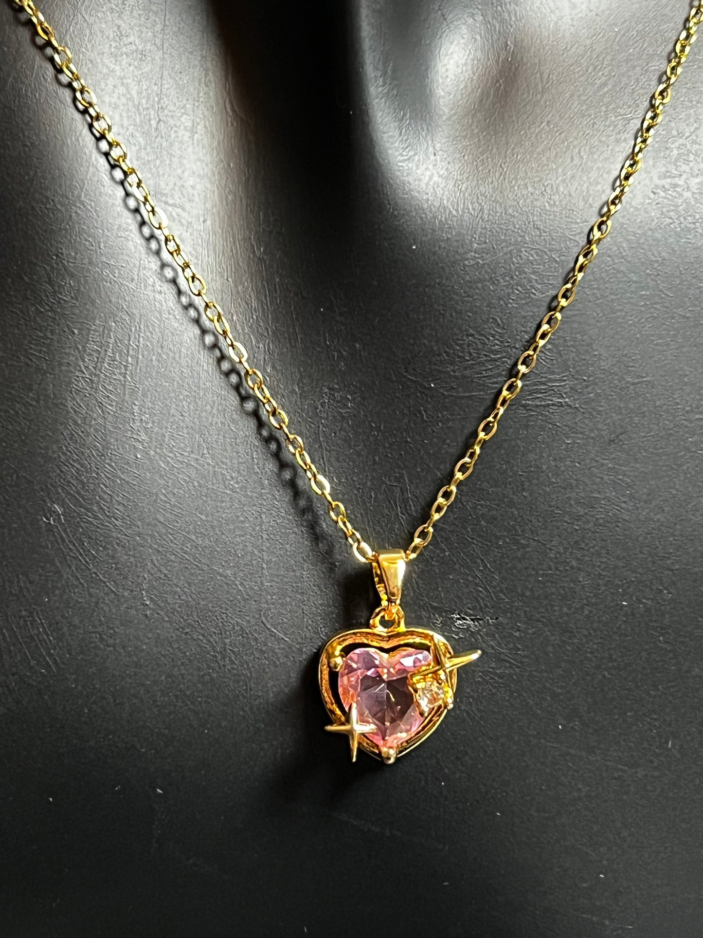 Pink heart- 18k gold plated Necklace