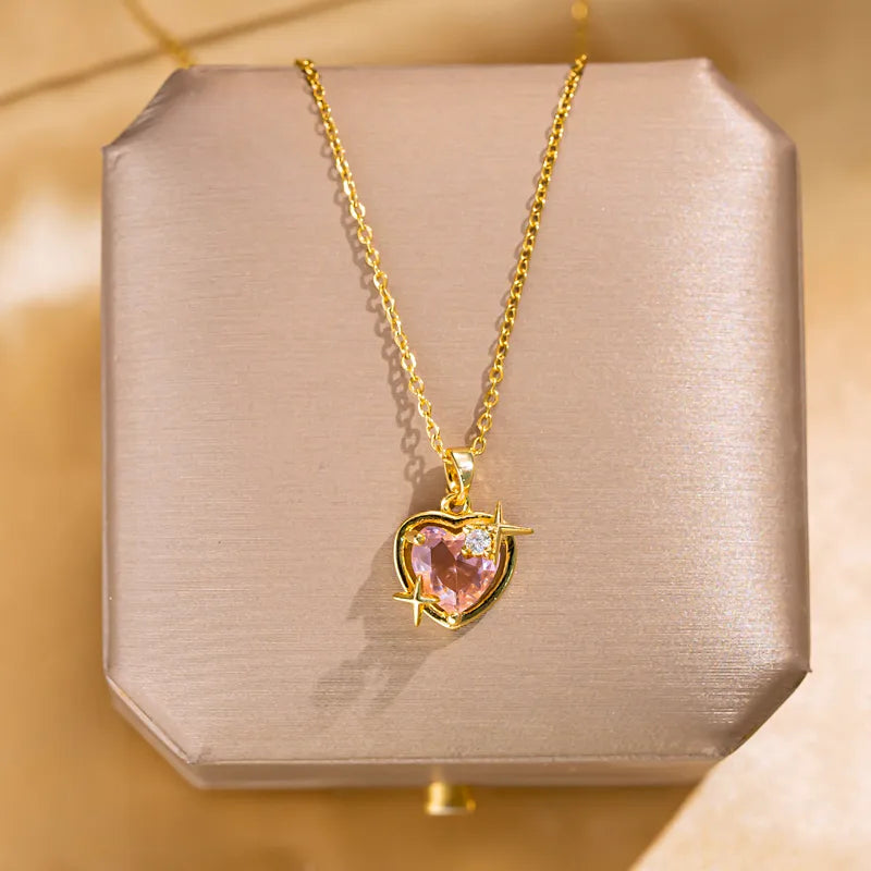 Pink heart- 18k gold plated Necklace