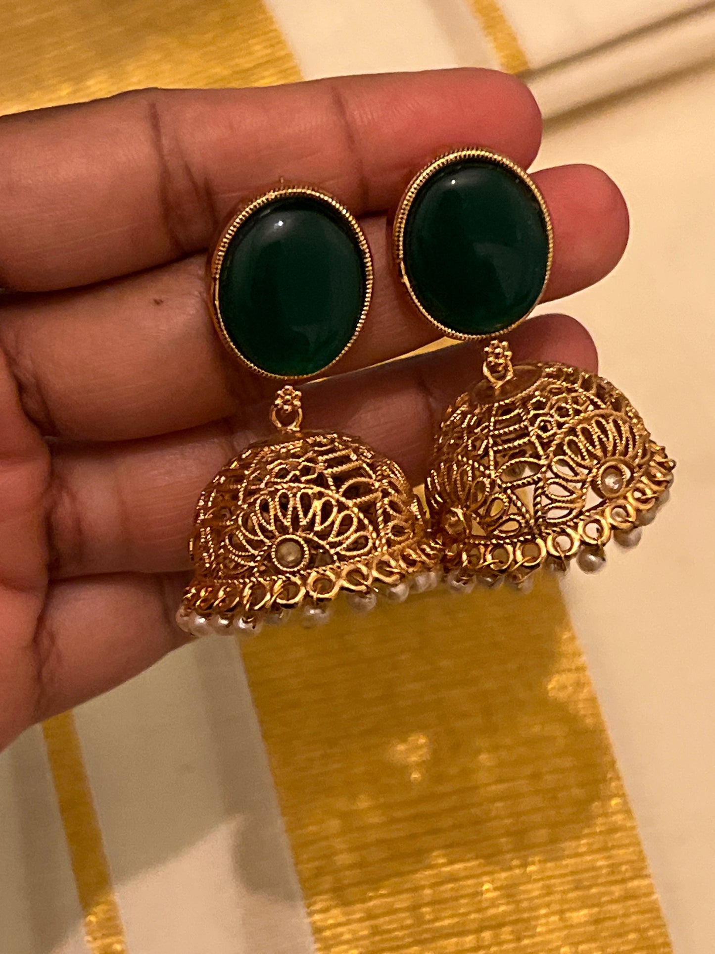 Haritha - Green stone Jhumka