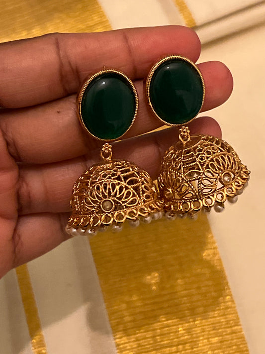 Haritha - Green stone Jhumka
