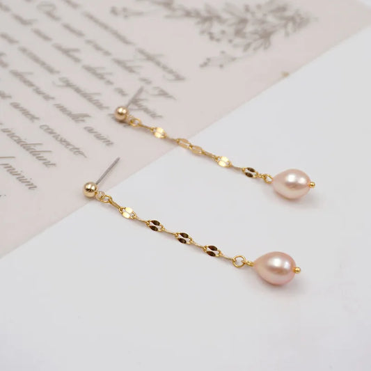 Rain drop - gold plated drop earrings with fresh water pearl drop