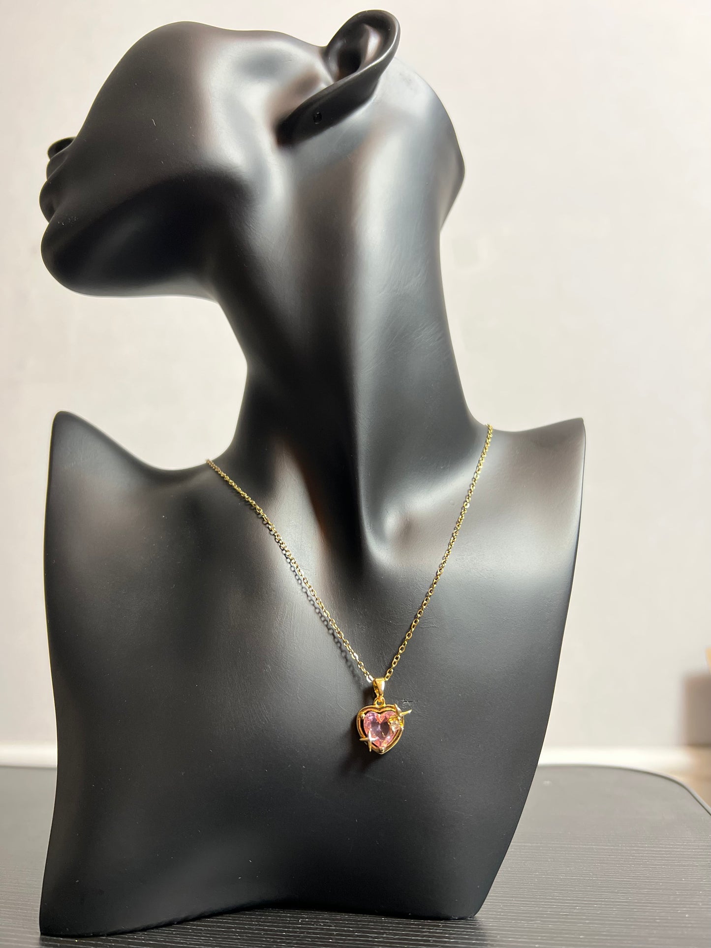 Pink heart- 18k gold plated Necklace
