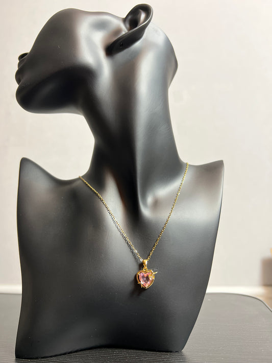 Pink heart- 18k gold plated Necklace