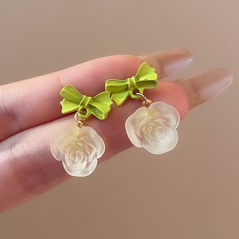 Pastel Bow & Rose Drop Earrings
