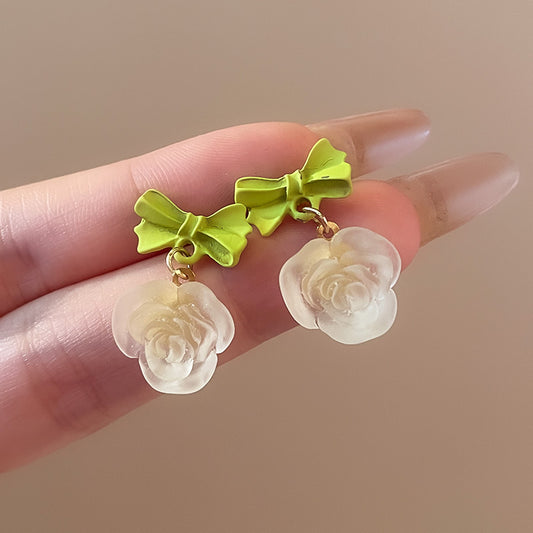 Pastel Bow & Rose Drop Earrings
