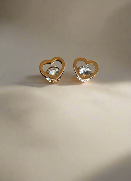 Heart and stone stud earrings