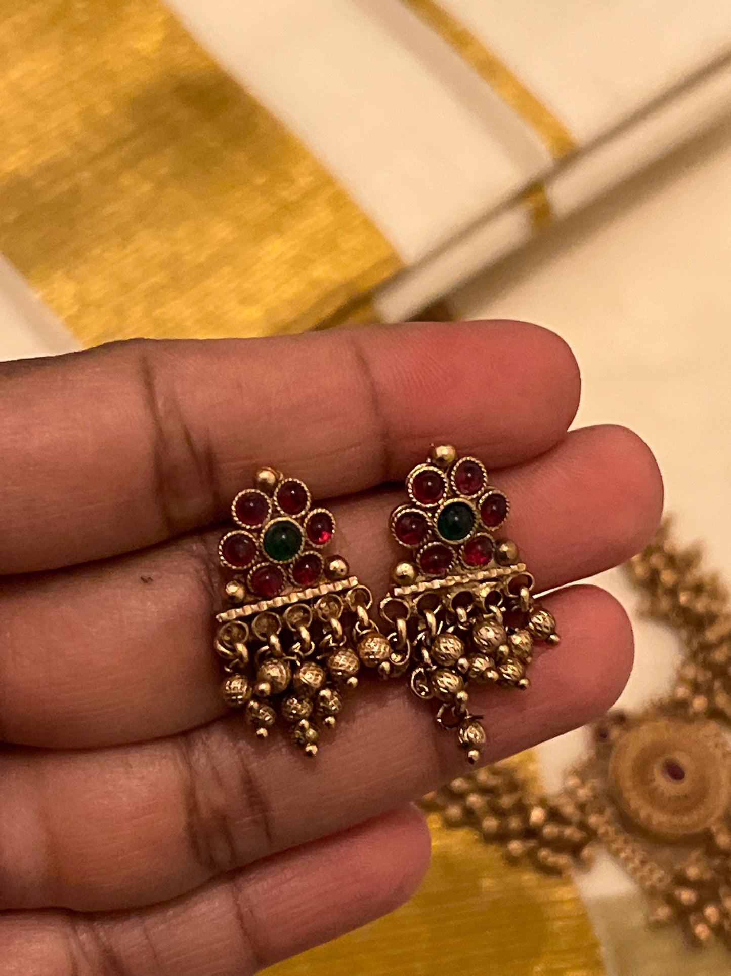 Kanchana Mala - Golden beaded Necklace and earrings