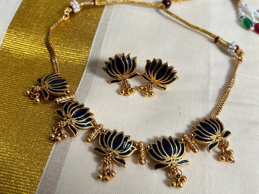 Hima- Royal blue lotus choker and earrings