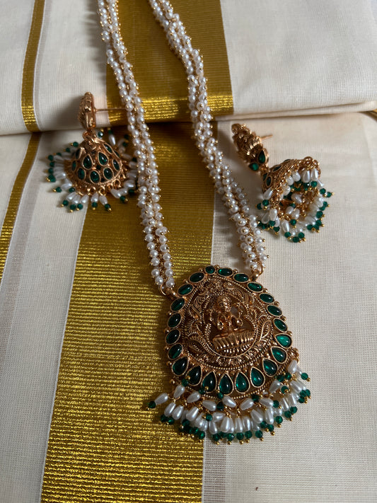 Maya- Elegant Temple Necklace and Jhumkas with pearls