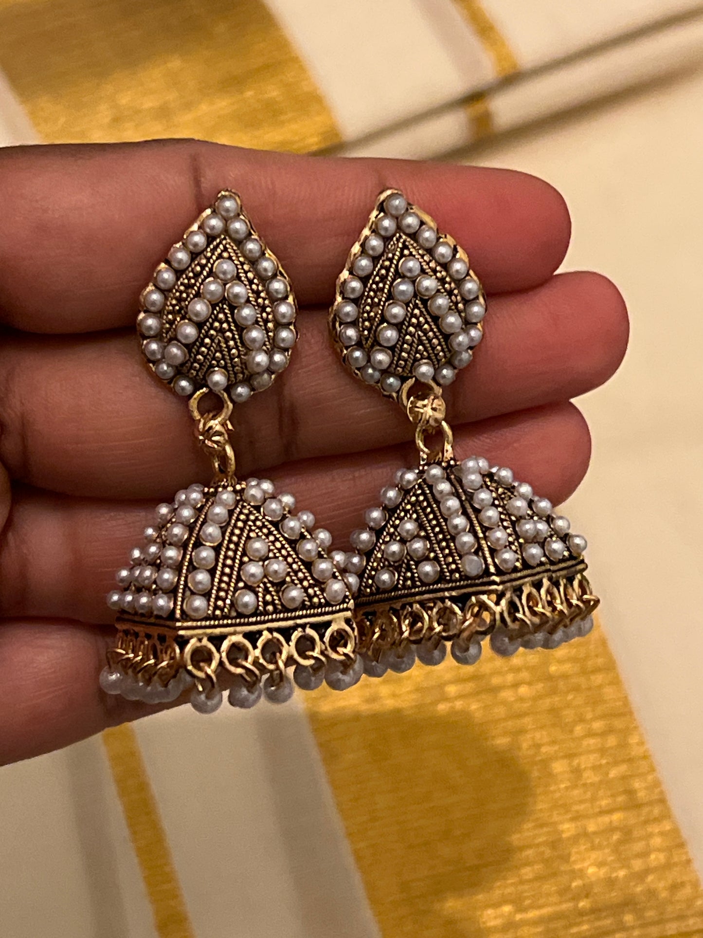 Kavya -  white beaded Jhumka