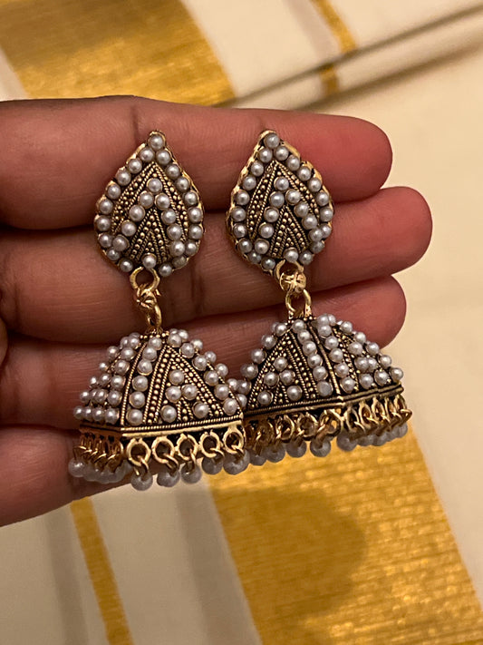 Kavya -  white beaded Jhumka