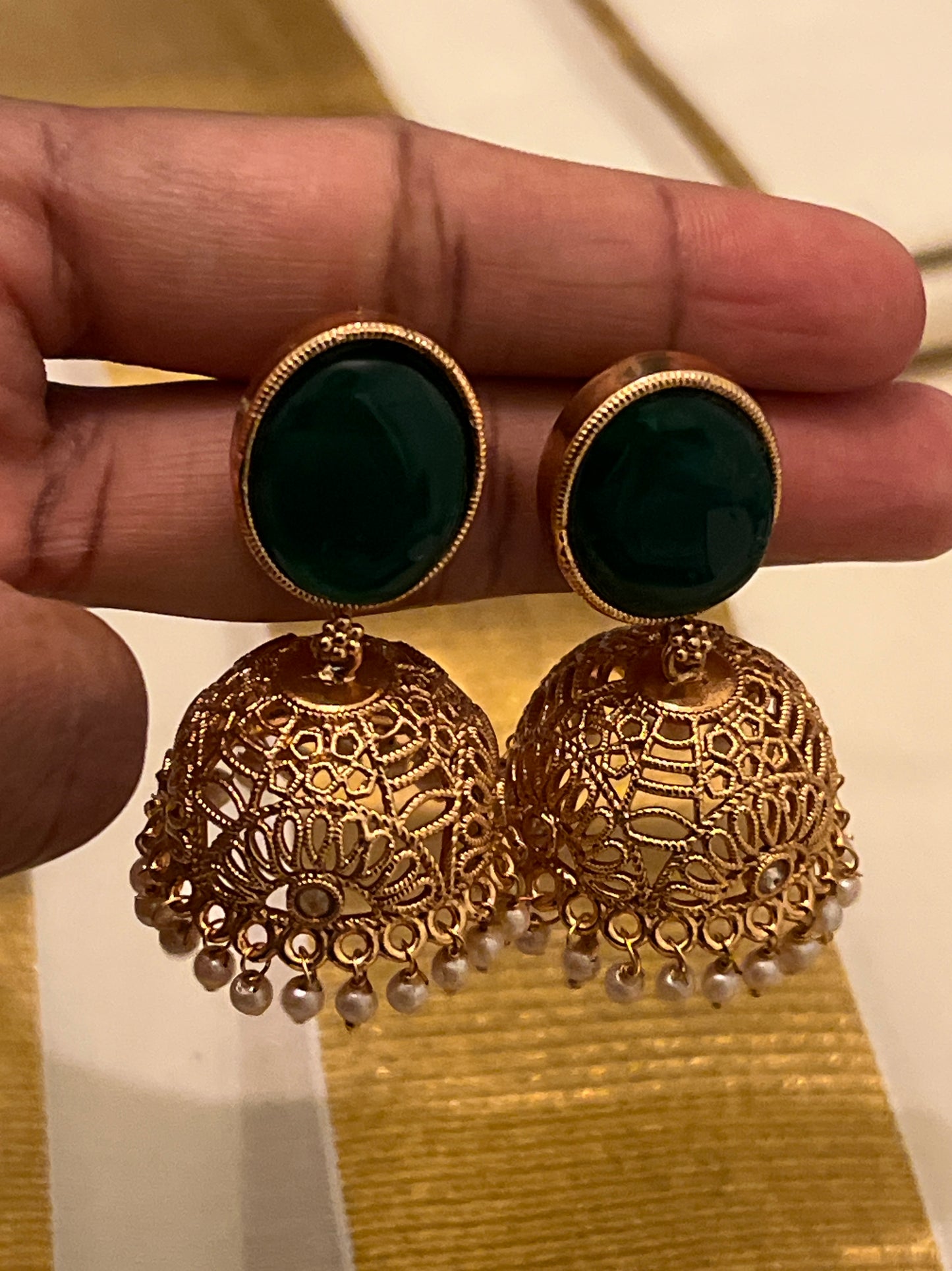 Haritha - Green stone Jhumka