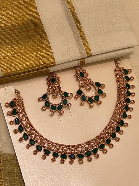 Bhama - Green & Golden Necklace and earrings