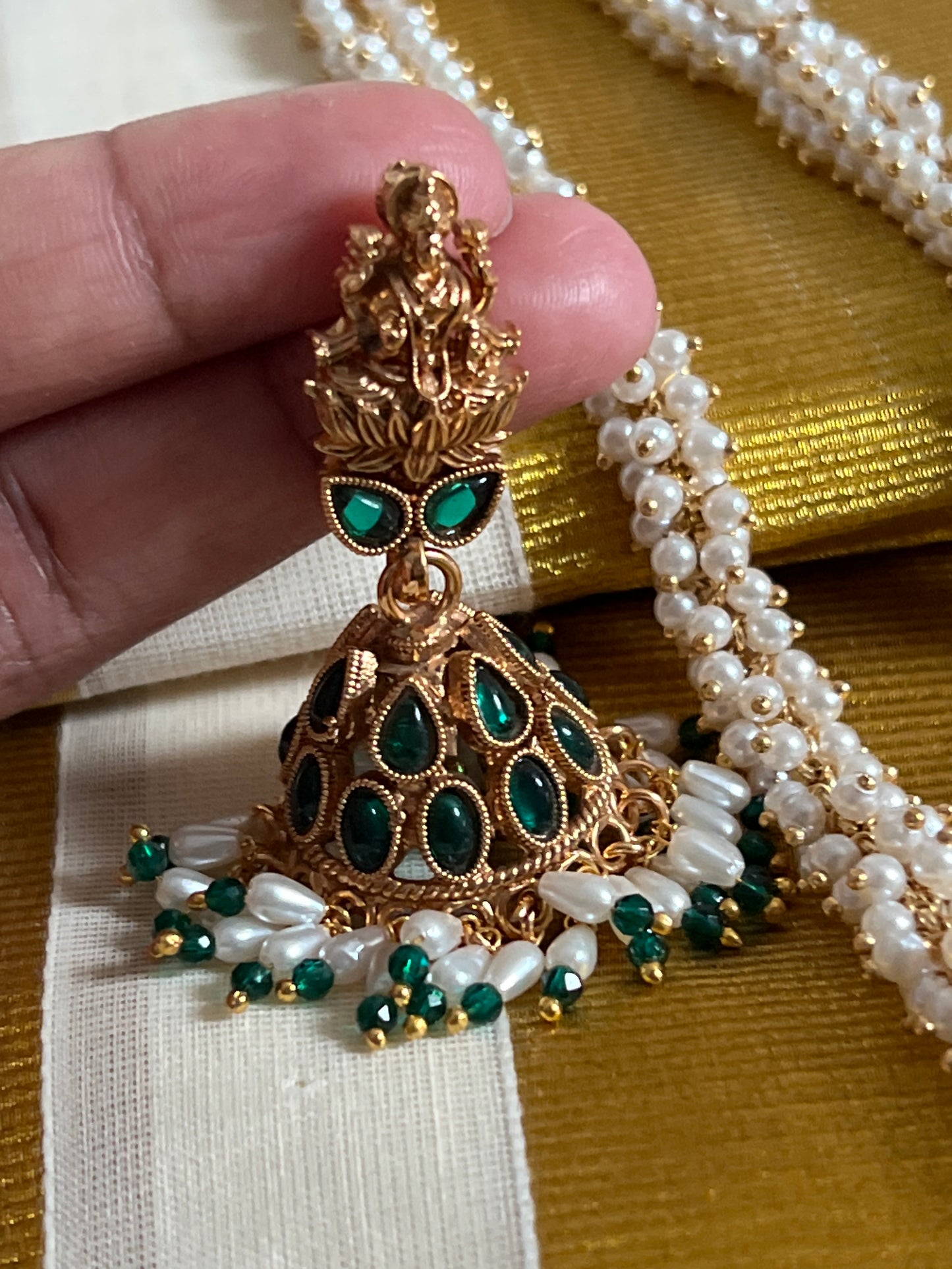 Maya- Elegant Temple Necklace and Jhumkas with pearls