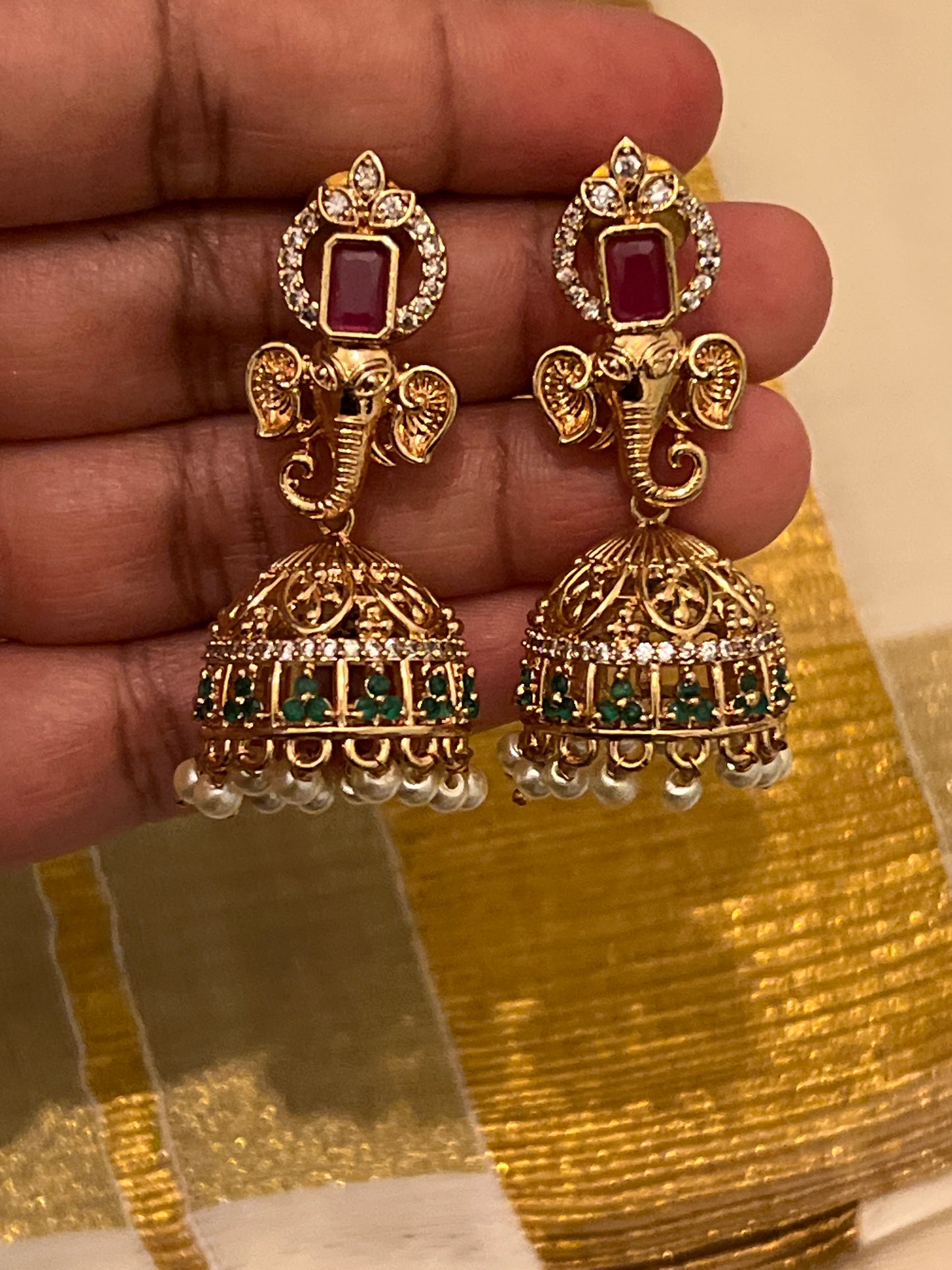 Gaja - AD stone Jhumka