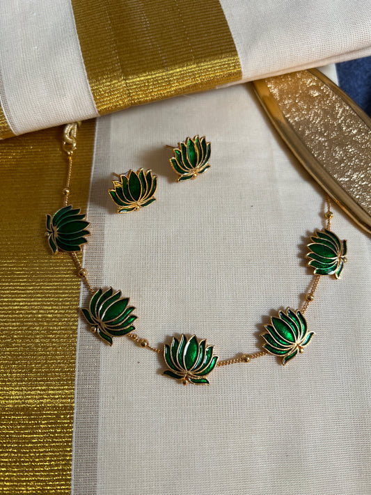 Simple Lotus choker & earrings
