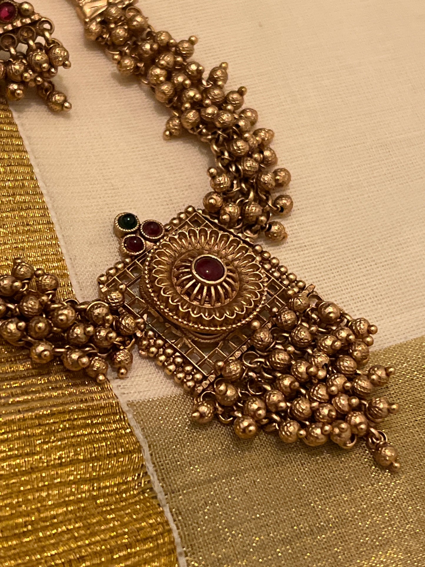 Kanchana Mala - Golden beaded Necklace and earrings