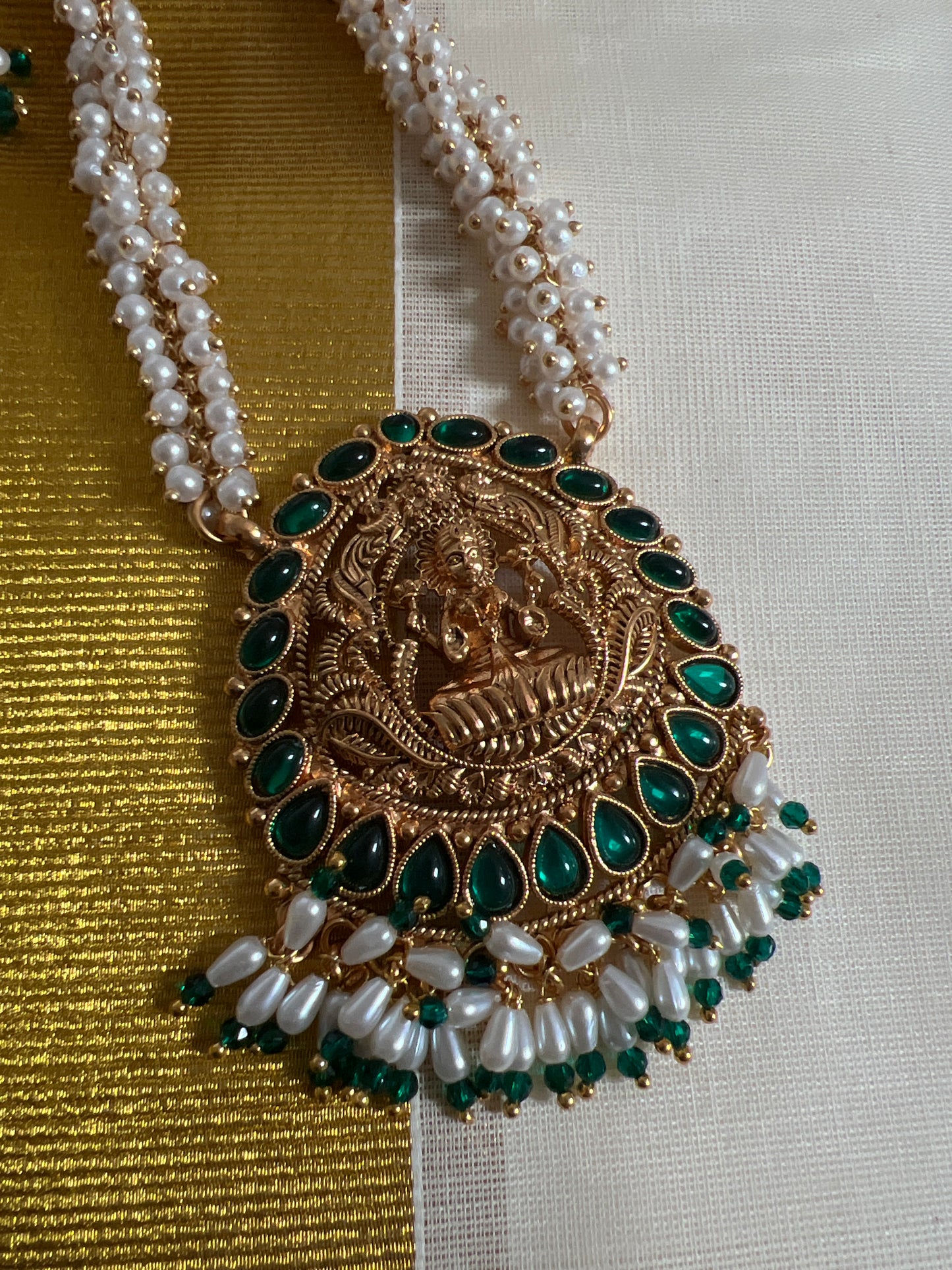 Maya- Elegant Temple Necklace and Jhumkas with pearls