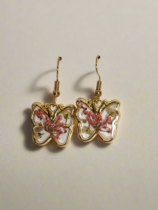Butterfly bliss pressed flower resin earrings