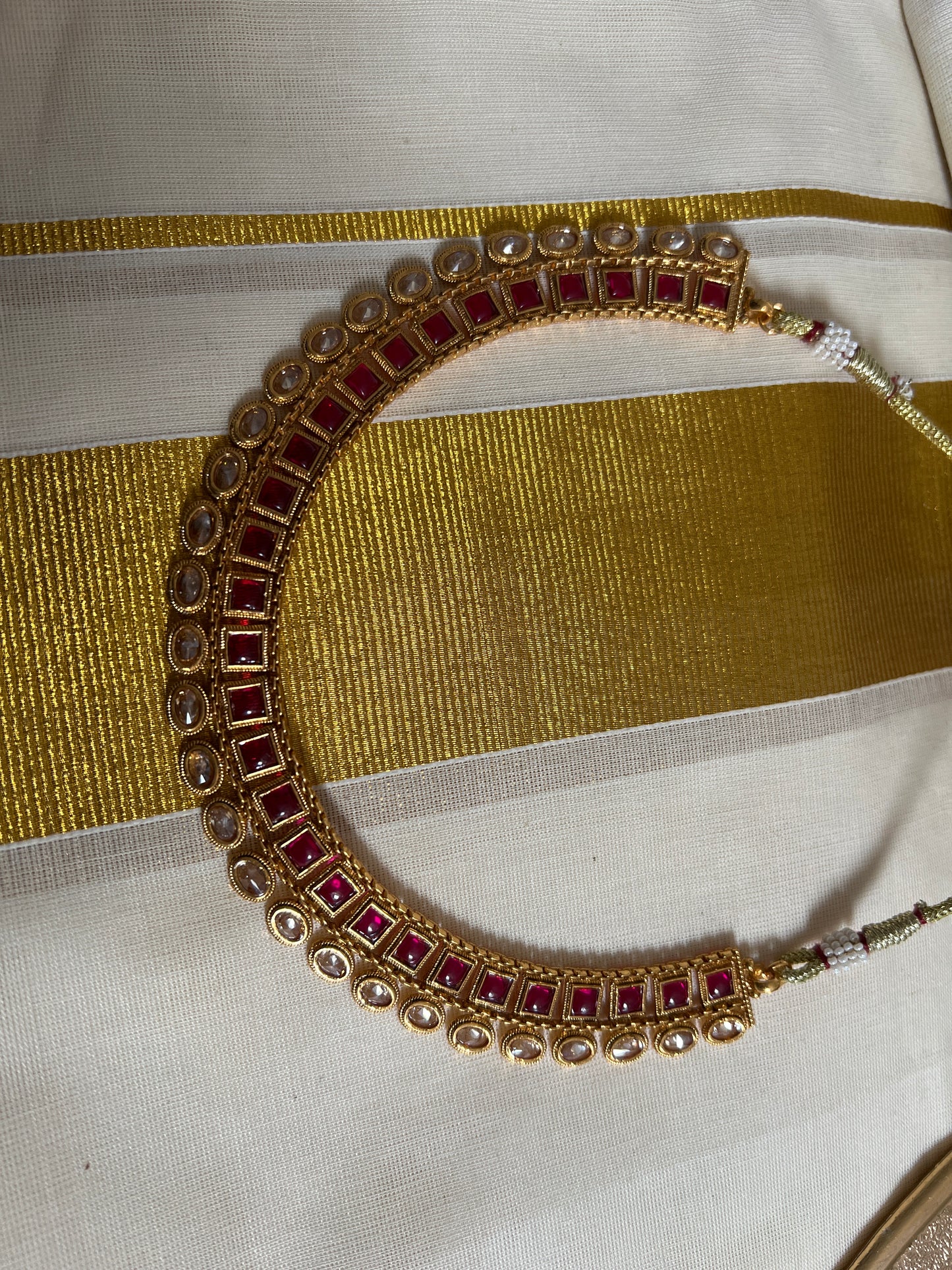Swarna - Maroon Gold Kemp Necklace and earrings set