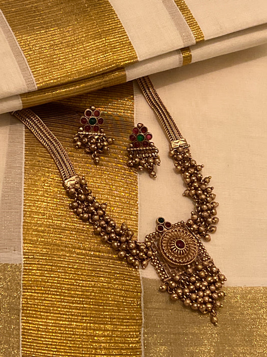 Kanchana Mala - Golden beaded Necklace and earrings