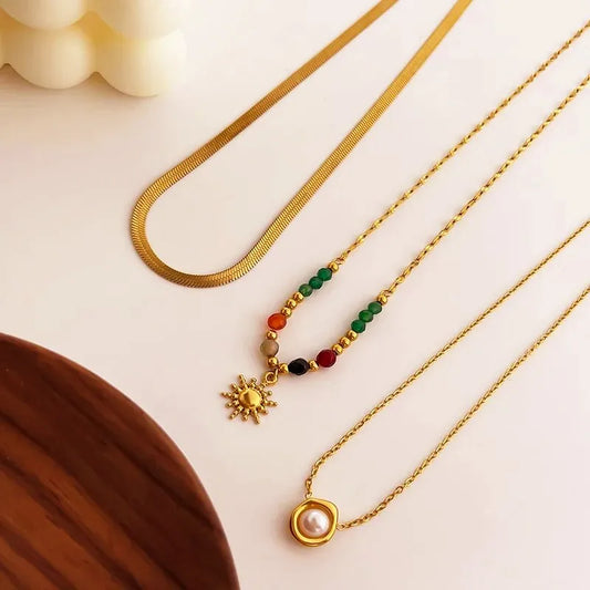 French Sunflower - set of three 18k gold plated Necklaces
