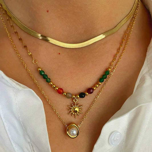 French Sunflower - set of three 18k gold plated Necklaces