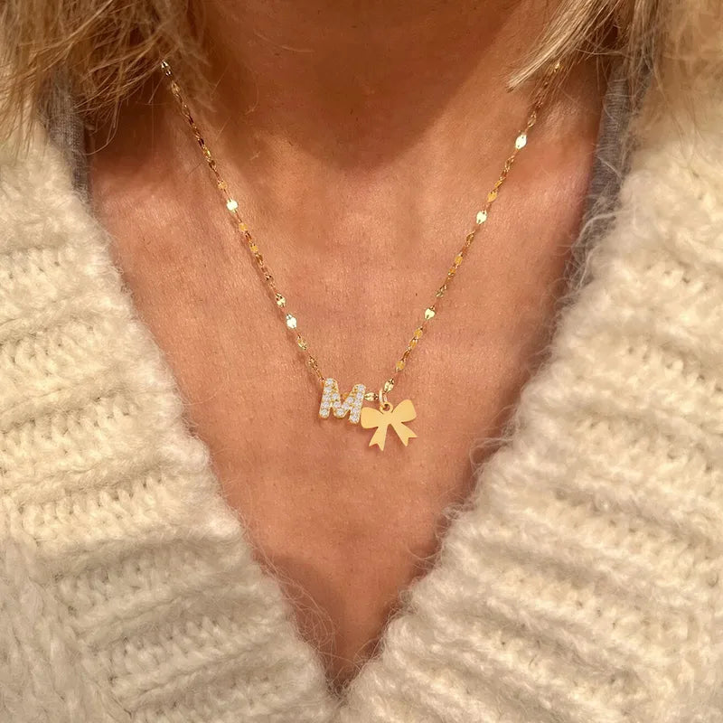 A,M &. N - Alphabet & bow Necklace